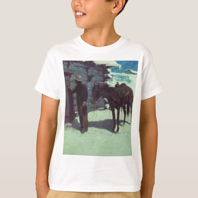 Horse and Cowboy Winter Snow T-Shirt (Front)