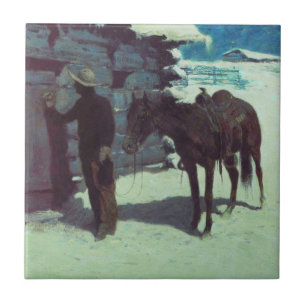 Horse and Cowboy Winter Snow Tile