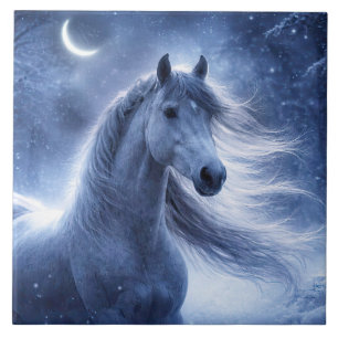 Horse and Crescent Moon Beautiful Art Tile