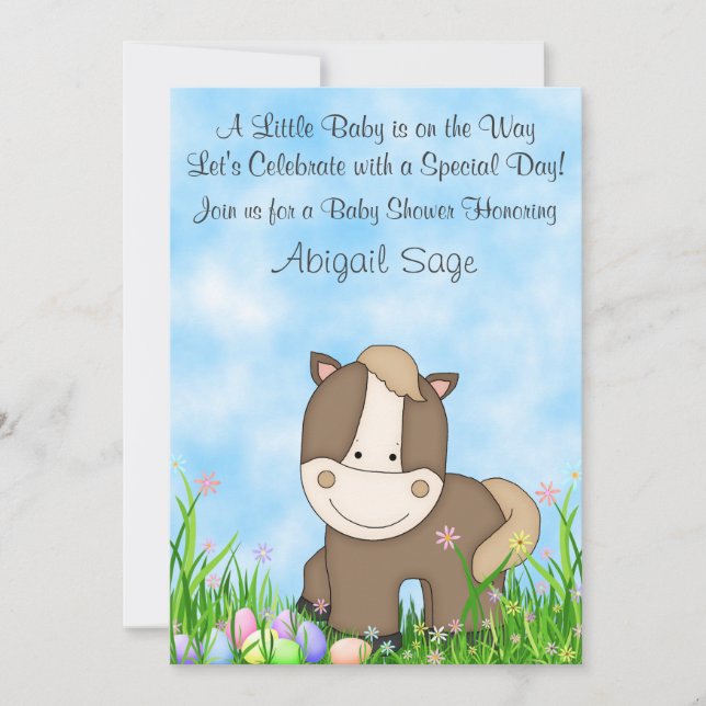 Horse and Easter Eggs Baby Shower Invite ~ Neutral (Front)