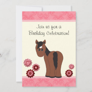 Horse and Flowers Birthday Invitation for Girls