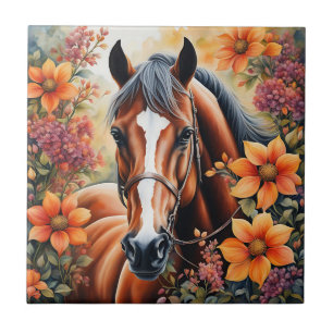 Horse And Flowers Tile