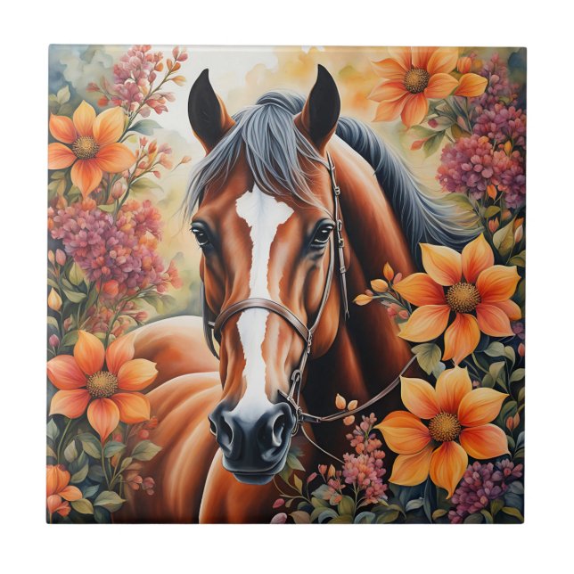 Horse And Flowers Tile (Front)