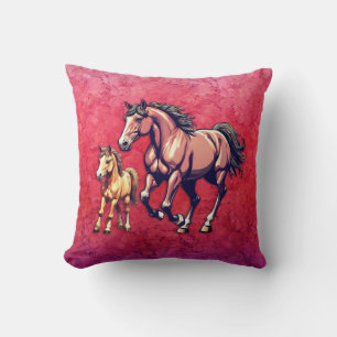 Horse and Foal on Textured Background Throw Pillow