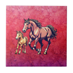 Horse and Foal on Textured Background Tile
