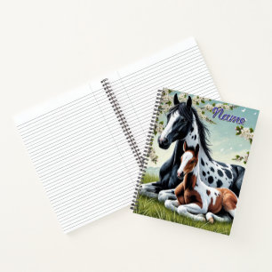 Horse and Foal Resting Amid Blossoming Trees Notebook