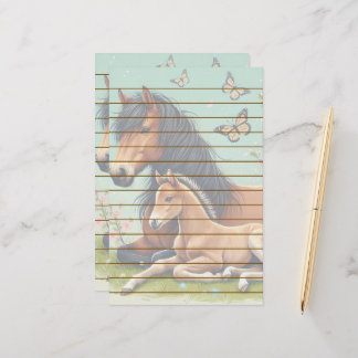 Horse and Foal Resting in a Spring Setting Stationery