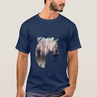 Horse and Forest Double Eposure Equestrian Horse f T-Shirt