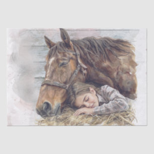 Horse And Girl In Barn Asleep "Best friends" Tissue Paper