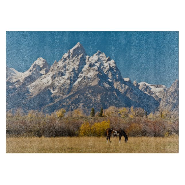 Horse and Grand Tetons, Moose Head Ranch Cutting Board (Front)