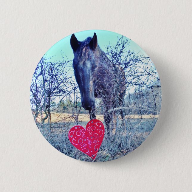 Horse and  Heart 2 Inch Round Button (Front)