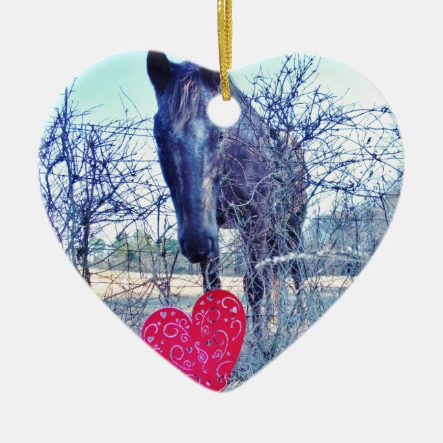 Horse and  Heart Ceramic Ornament (Front)