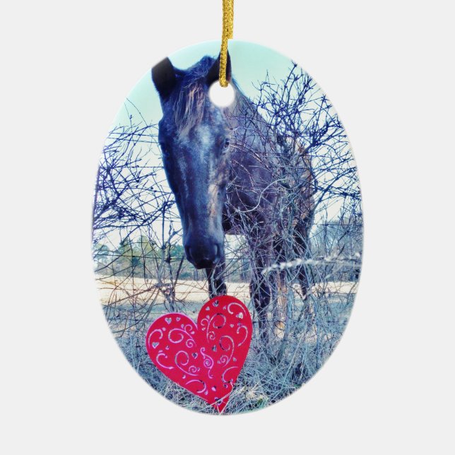 Horse and  Heart Ceramic Ornament (Front)