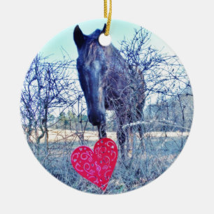 Horse and  Heart Ceramic Ornament