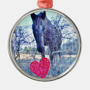 Horse and Heart Metal Ornament