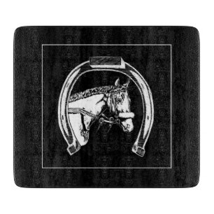 Horse and Horseshoe Scratch Art Cutting Board