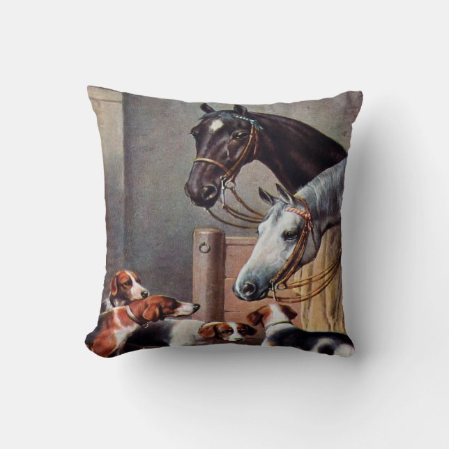 Horse and Hounds in a Stable Pillow (Front)