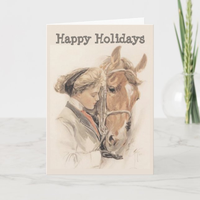 Horse and Lady Vintage Christmas Card (Front)