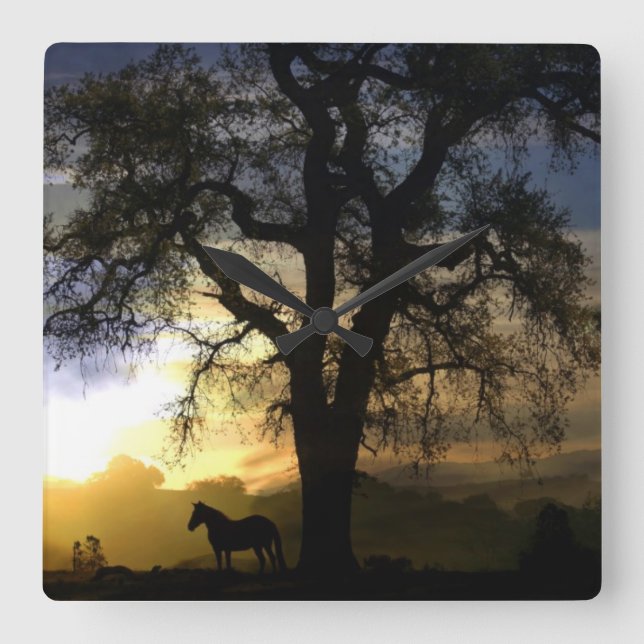 Horse and Oak Tree Sunset Clock (Front)