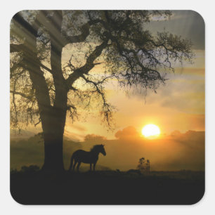Horse and Oak Tree with Sunrise Stickers