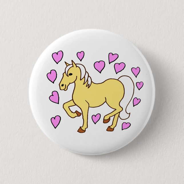 Horse and Pink Hearts 2 Inch Round Button (Front)
