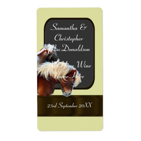 horse and pony themed wedding wine bottle shipping label