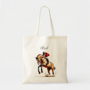 Horse and Rider Jumping in Equestrian Action Tote Bag
