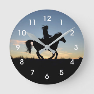 Horse and Rider Silhouette Round Clock