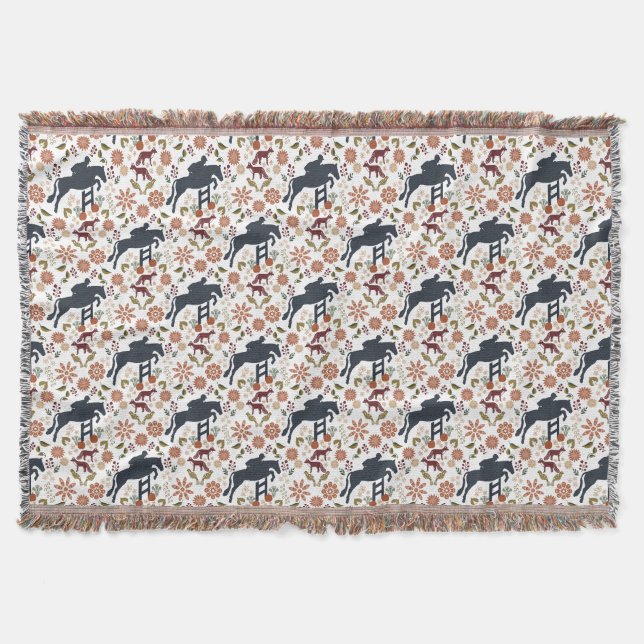 Horse and Rider Throw Blanket Equestrian Folk Art  (Front)