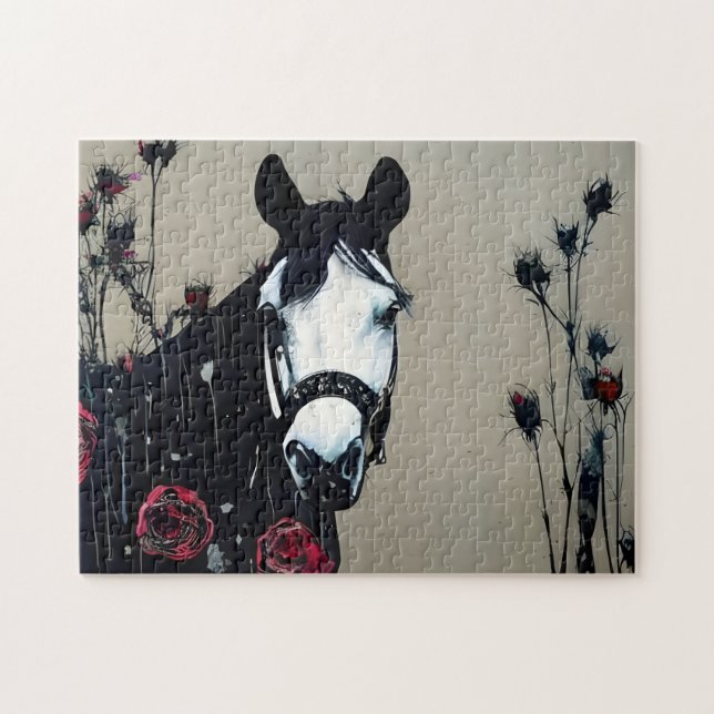 Horse and Roses Postcard Jigsaw Puzzle (Horizontal)