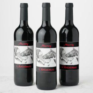 Horse and Santa Claus for Christmas Wine Label