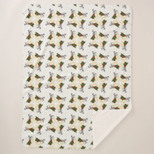 Horse and sleigh with gold stars and circles sherpa blanket