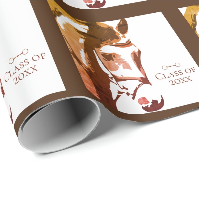 Horse and Snaffle Bit in Brown Graduation Class of Wrapping Paper (Roll Corner)