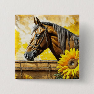 Horse and Sunflower Beautiful AI Art  2 Inch Square Button