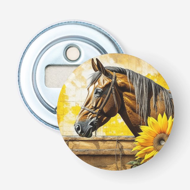 Horse and Sunflower Beautiful AI Art  Bottle Opener (Front)