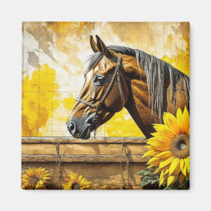 Horse and Sunflower Beautiful AI Art Magnet
