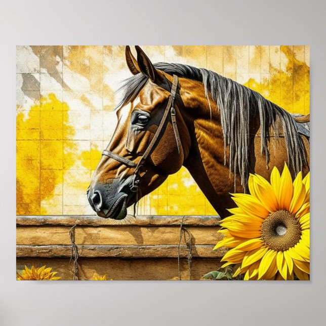 Horse and Sunflower Beautiful AI Art  Poster (Front)