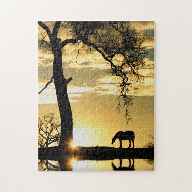 Horse and Sunrise with Tree Beautiful Jigsaw Puzzle (Vertical)