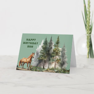 Horse and Trees Birthday Folded Greeting Card