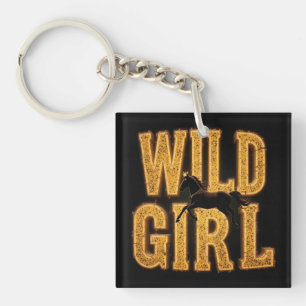 Horse and 'Wild Girl' Sign Keychain