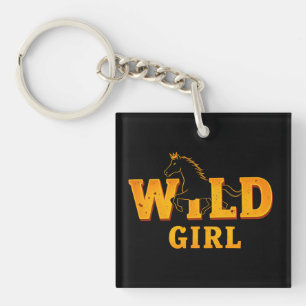 Horse and 'Wild Girl' Sign Keychain
