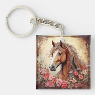 Horse and Wildflowers Keychain