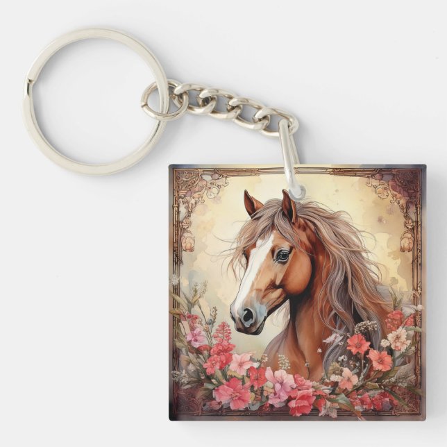 Horse and Wildflowers Keychain (Front)