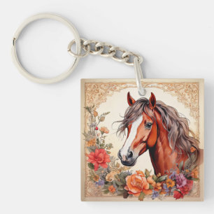 Horse and Wildflowers Keychain