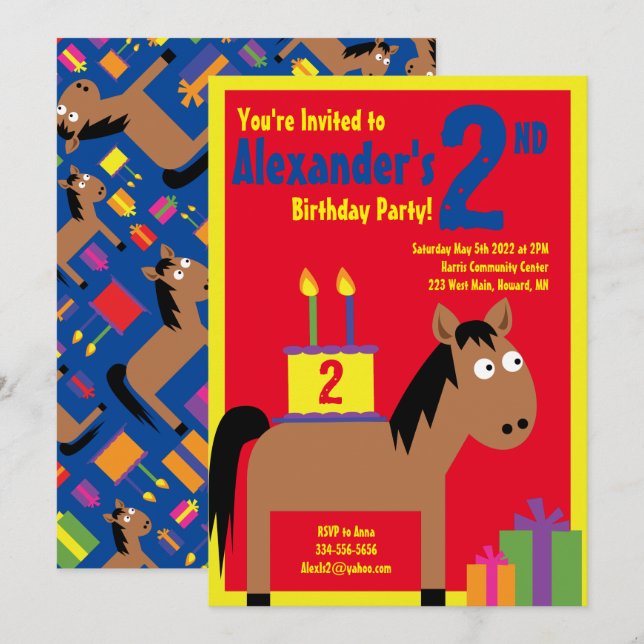 Horse Animal Kid's Birthday Party Invitations (Front/Back)