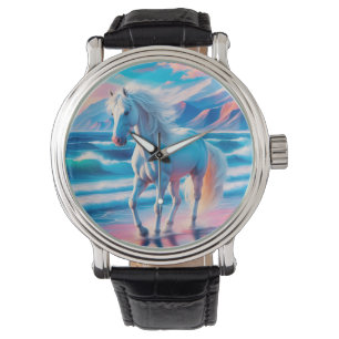 Horse animal ocean waves mountains freedom watch