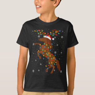Horse Animal Santa Hat Ugly Christmas Tree Lights T-Shirt
