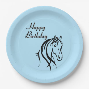 Horse Animal Theme Birthday Party Blue Paper Plate