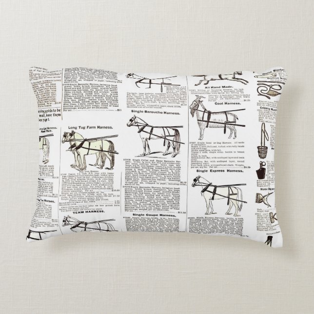 Horse Antique Advertising Newspaper Art Accent Pillow (Back)