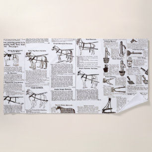 Horse Antique Advertising Newspaper Art Beach Towel
